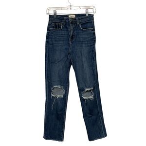 L'agence Audrina Size 25 Blue Destructed Knee Straight Leg High Rise Jeans H-2